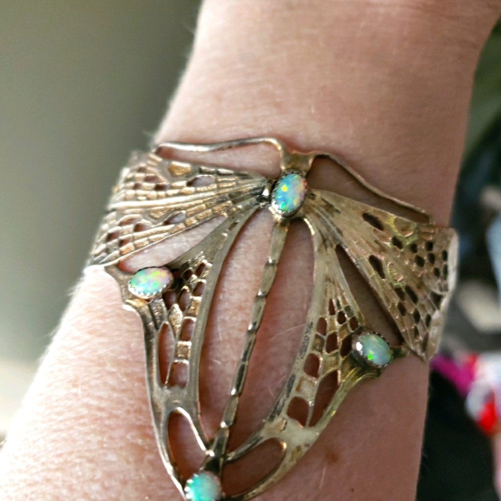 Sterling Silver Opal Moth/Butterfly Cuff Bracelet